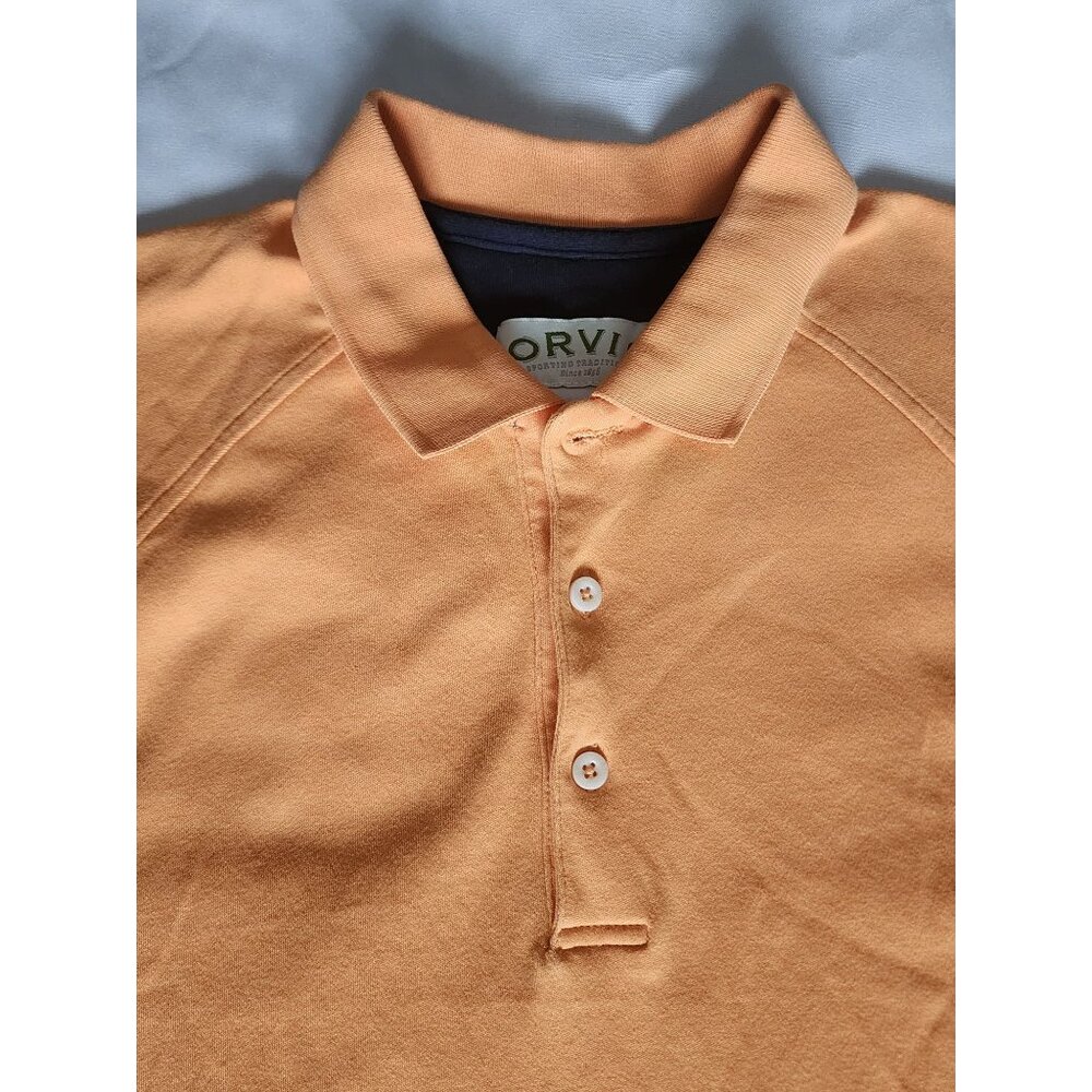 ORVIS Men's Orange Three-Button Placket Short-Sleeve Golf Polo Shirt Size Large - Picture 4 of 10
